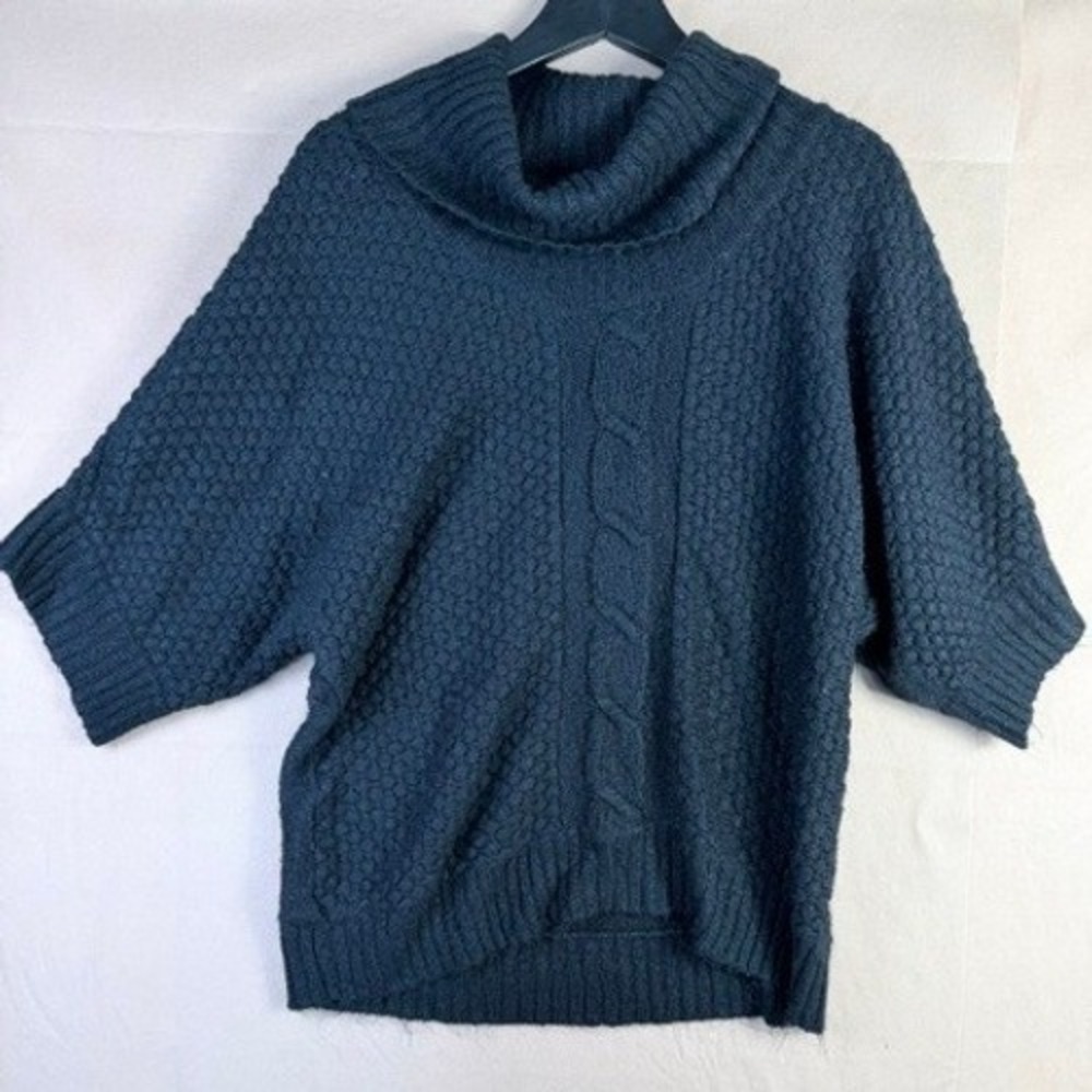 Notations Black Cable Knit Cowl Neck Sweater Short Sleeve Pullover